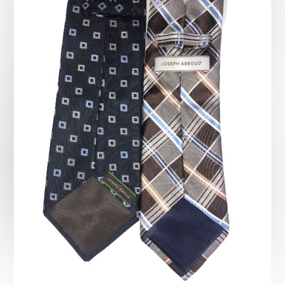 2 Joseph Abboud  Men’s Brown Diamond & Blue Patterned Classic Neckties 100% Silk - Picture 2 of 6